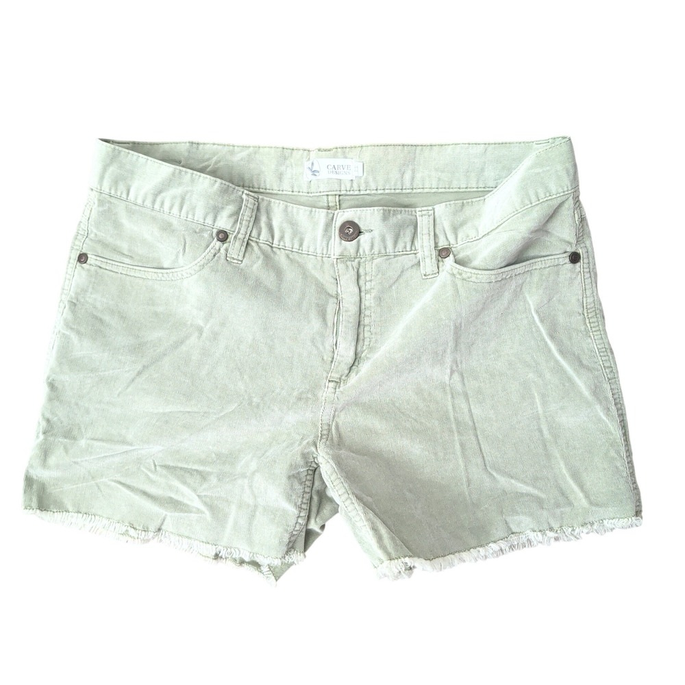 Carve Designs Sage Green Organic Cotton Corduroy Raw Hem Shorts Womens Size 6 4"